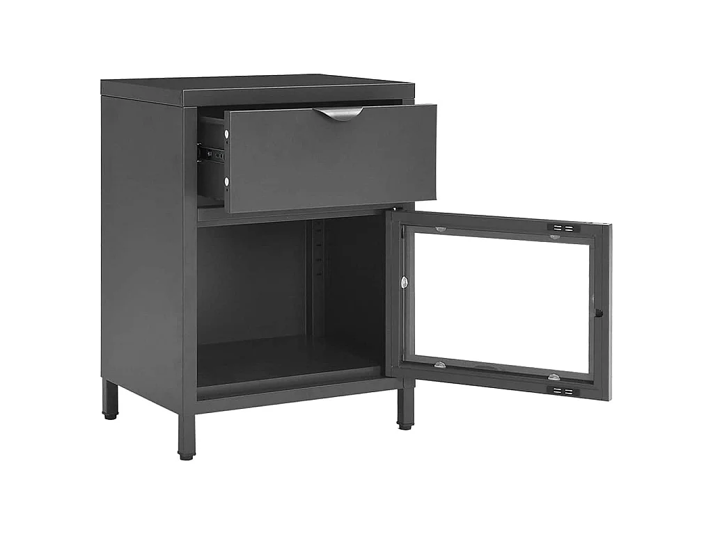 Table de chevet Anthracite 40x30x54,5 cm Acier et verre