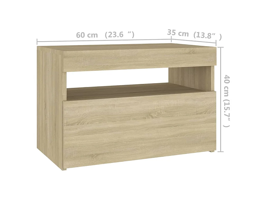 Comodino con Luci LED Sonoma 60x35x40 cm in Legno Multistrato