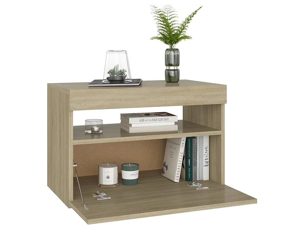 Comodino con Luci LED Sonoma 60x35x40 cm in Legno Multistrato