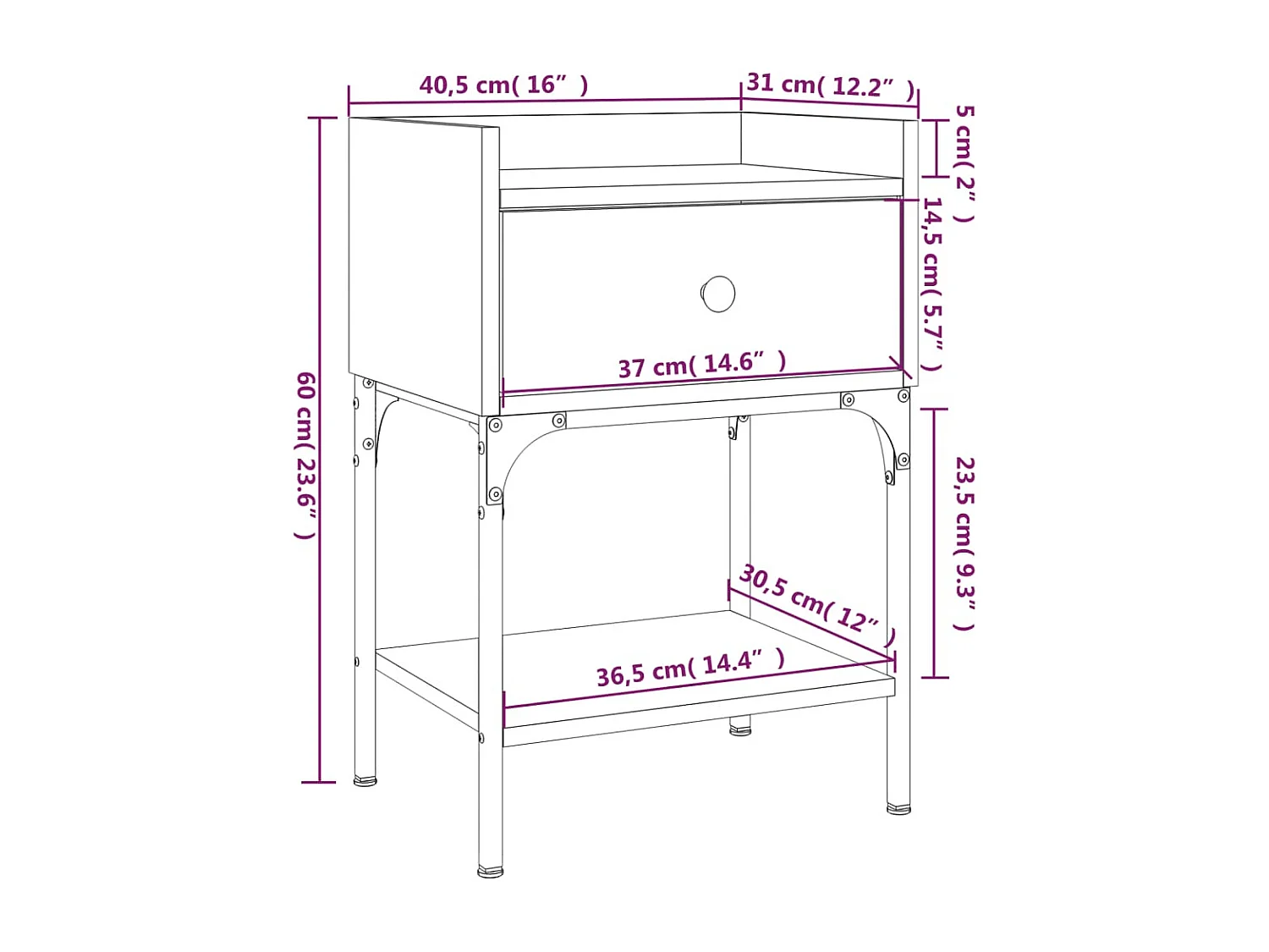 Mesita de noche madera de ingeniería gris Sonoma 40,5x31x60 cm