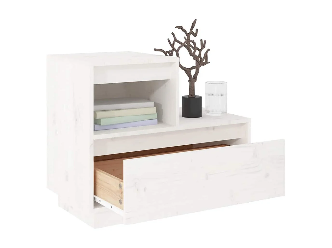 Table de chevet Blanc 60x34x51 cm Bois de pin solide