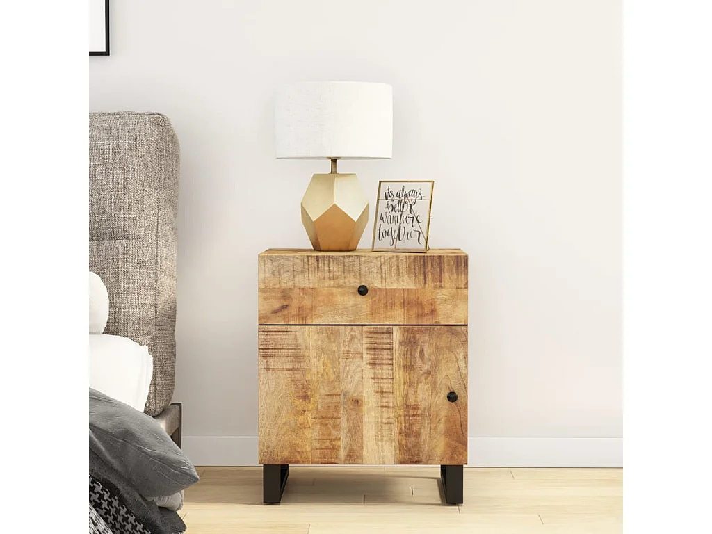 Comodino 50x33x60cm Legno Massello di Mango e Legno Multistrato