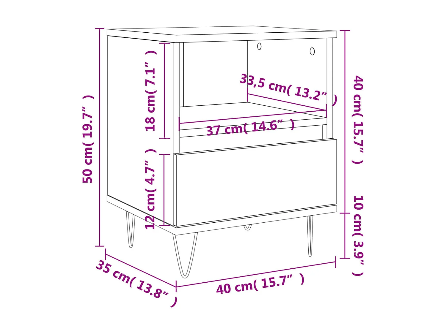 Table de chevet chêne fumé 40x35x50 cm bois d’ingénierie