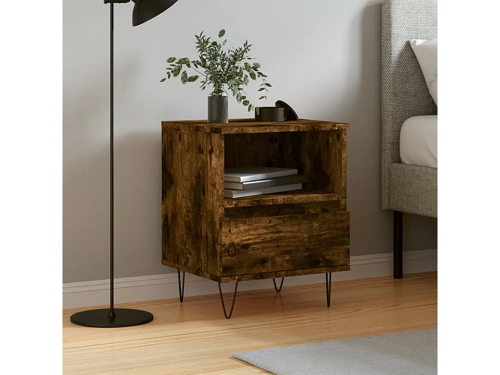 Table de chevet chêne fumé 40x35x50 cm bois d’ingénierie