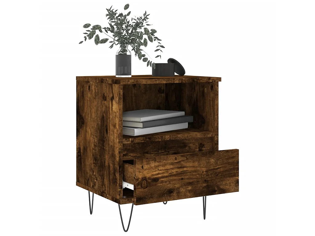 Table de chevet chêne fumé 40x35x50 cm bois d’ingénierie