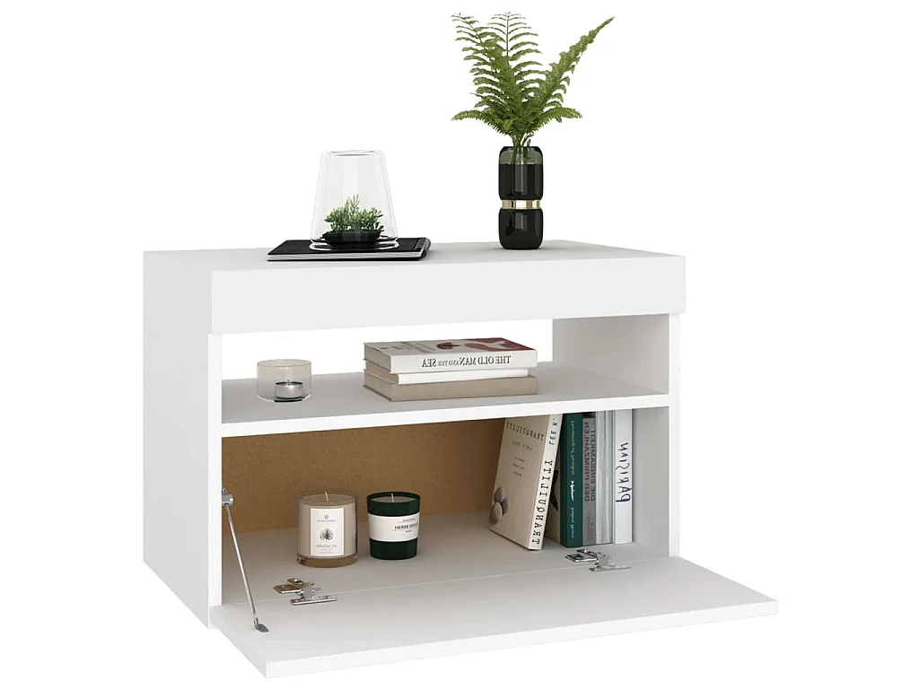 Mesa de cabeceira & luzes LED 60x35x40 cm deriv. madeira branco