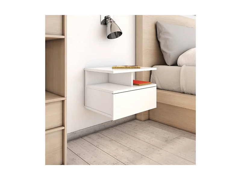 Comodino Pensile Bianco Lucido 40x31x27 cm in Legno Multistrato