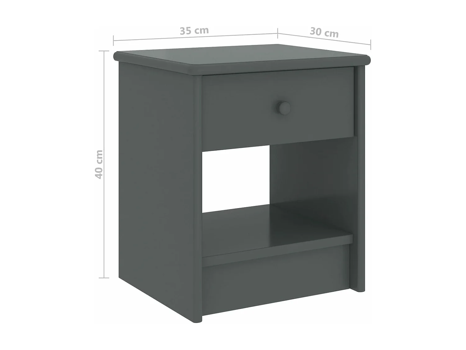 Comodino Grigio Scuro 35x30x40 cm in Legno Massello di Pino
