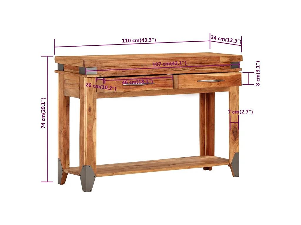 Konsolentisch 110x34x74 cm Massivholz Akazie