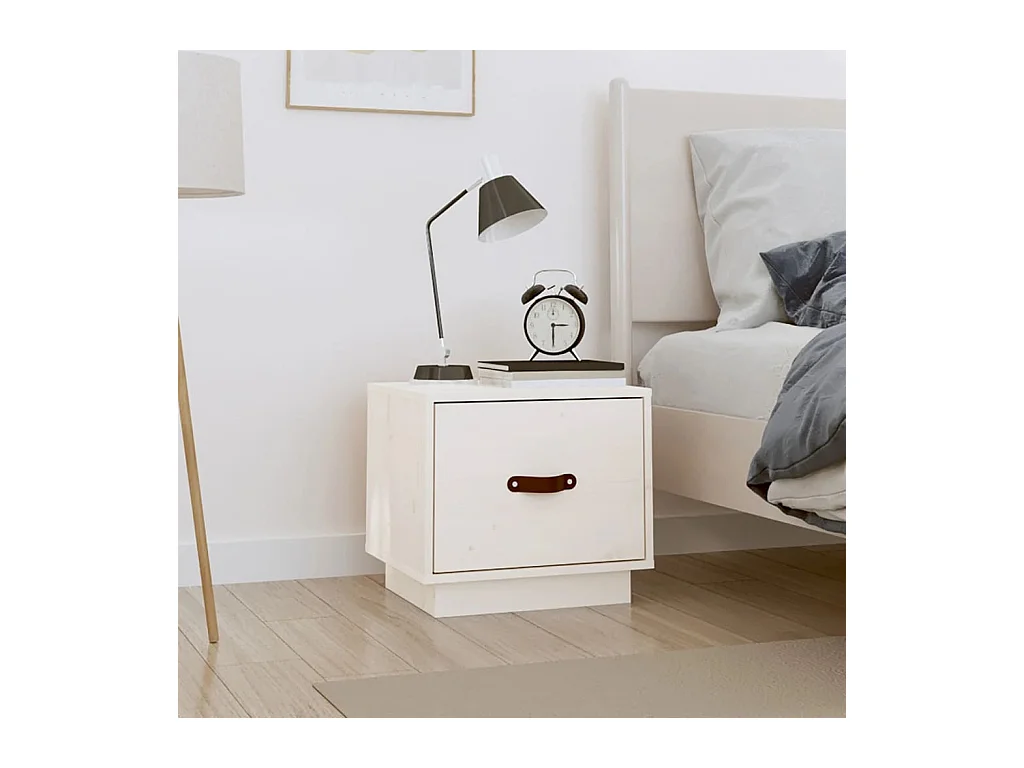 Table de chevet Blanc 40x34x35 cm Bois de pin solide