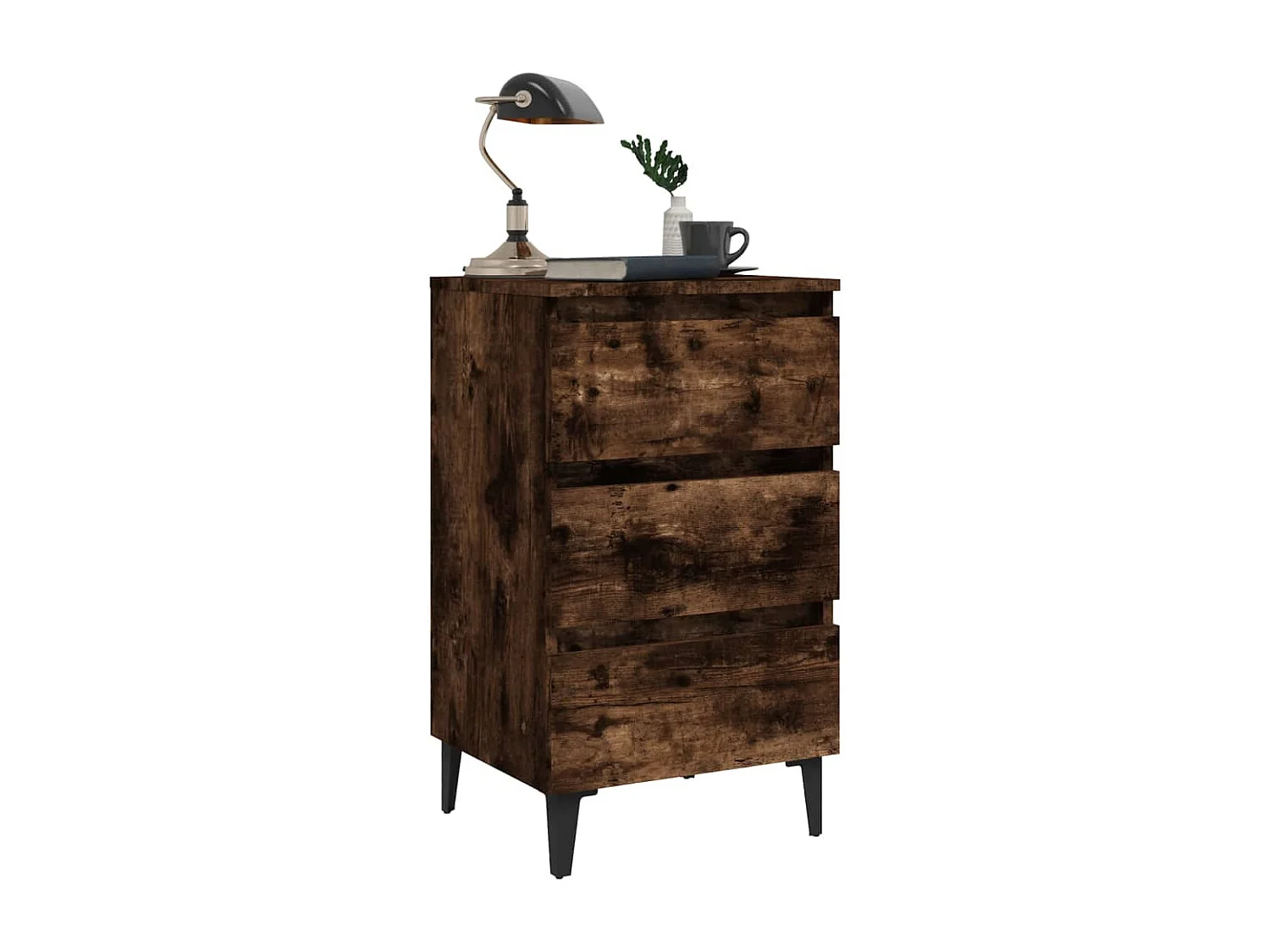 Nachtkastje met metalen poten 40x35x69 cm gerookt eikenkleurig