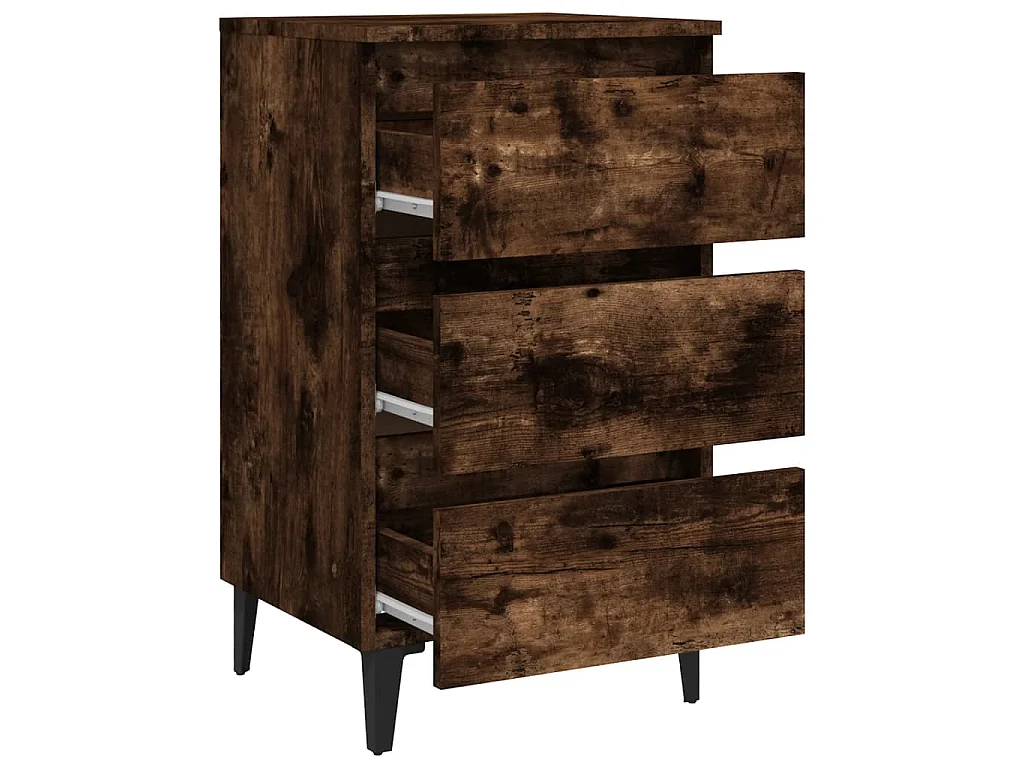 Mesa cabeceira pernas de metal 40x35x69 cm cor carvalho fumado