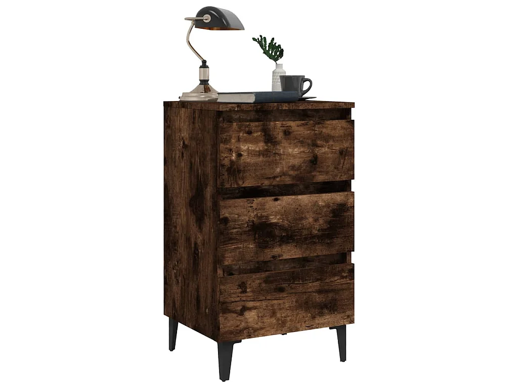 Mesa cabeceira pernas de metal 40x35x69 cm cor carvalho fumado