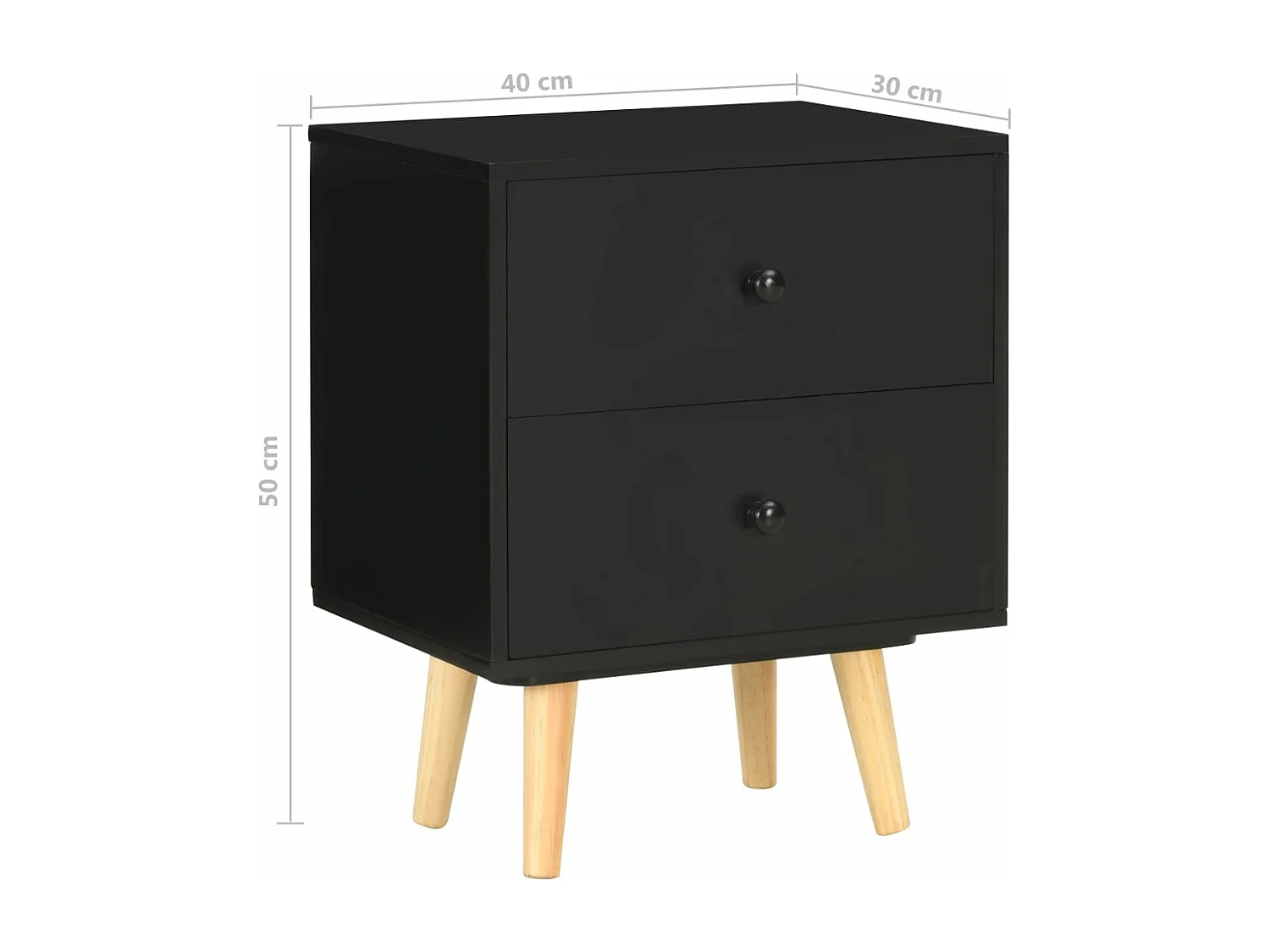 Tables de chevet 2 pcs Noir 40 x 30 x 50 cm Pin massif
