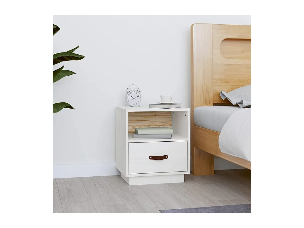 Table de chevet Blanc 40x34x45 cm Bois de pin massif