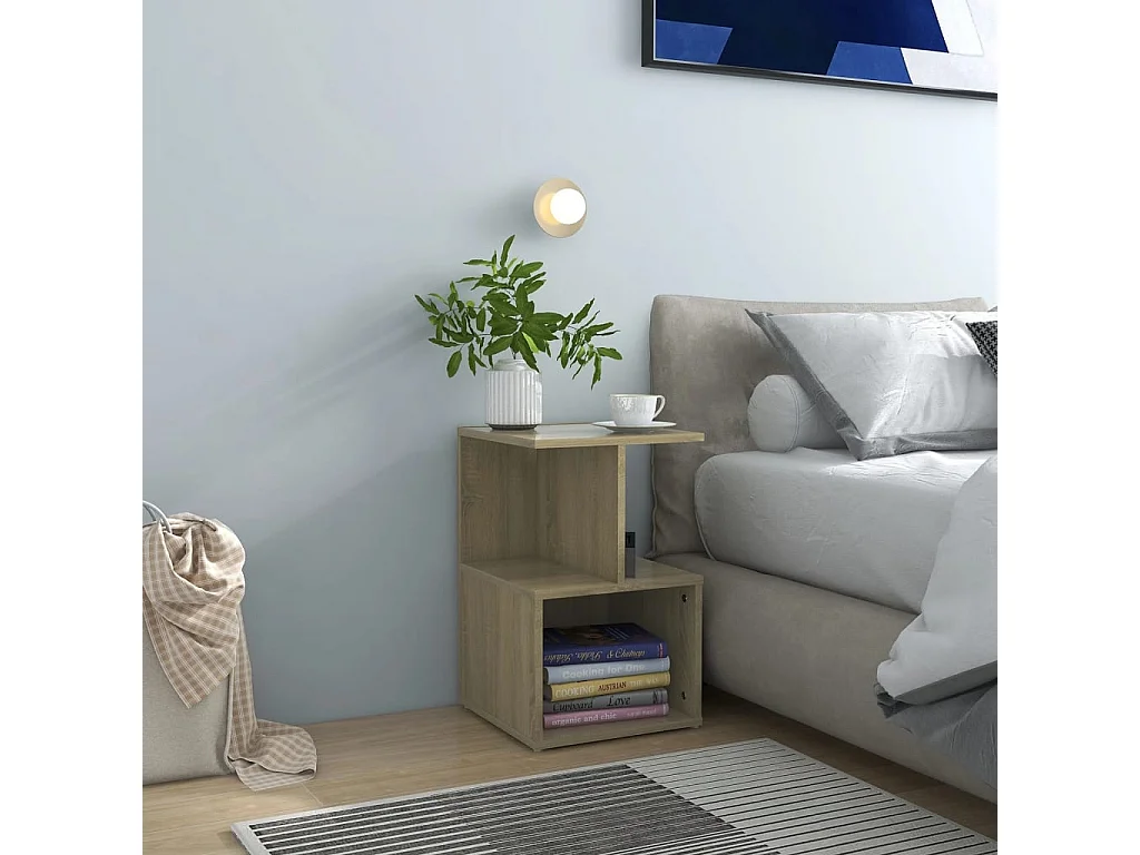 Mesita de noche madera contrachapada roble Sonoma 35x35x55 cm