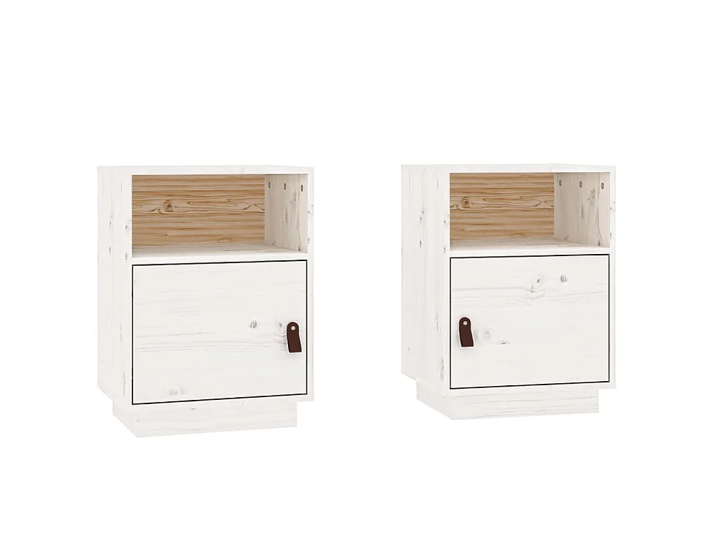 Comodini Bianchi 2 pz 40x34x55 cm in Legno Massello di Pino