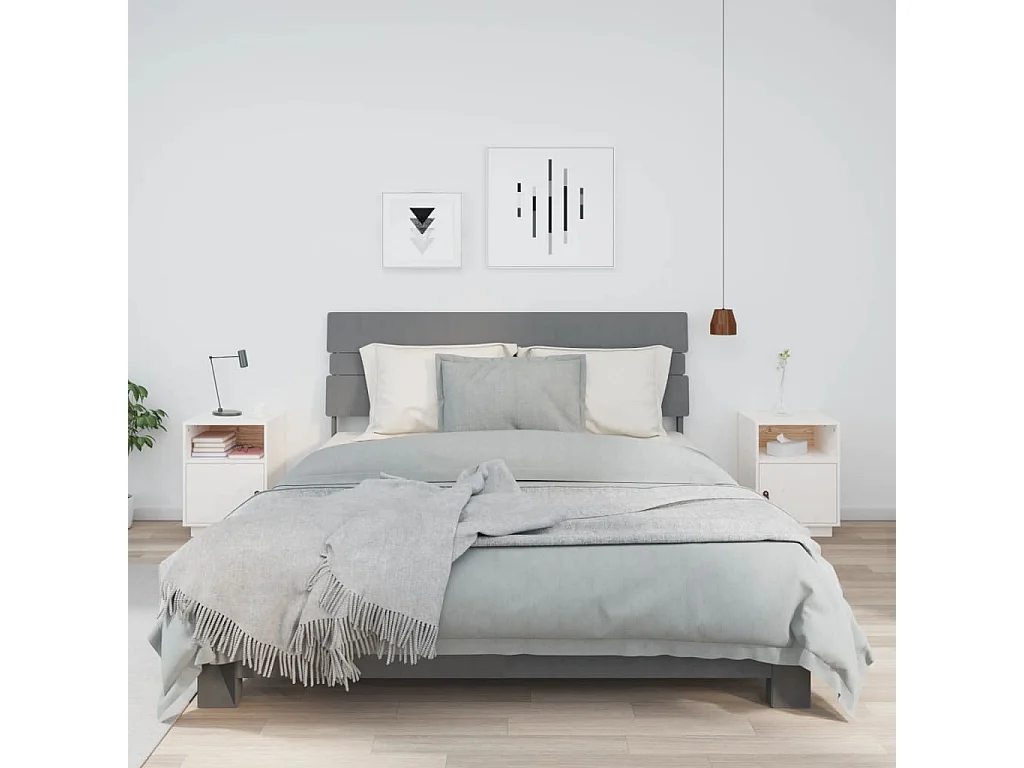 Comodini Bianchi 2 pz 40x34x55 cm in Legno Massello di Pino
