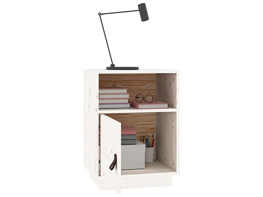 Comodini Bianchi 2 pz 40x34x55 cm in Legno Massello di Pino