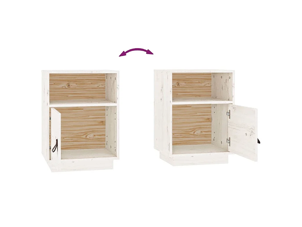Comodini Bianchi 2 pz 40x34x55 cm in Legno Massello di Pino