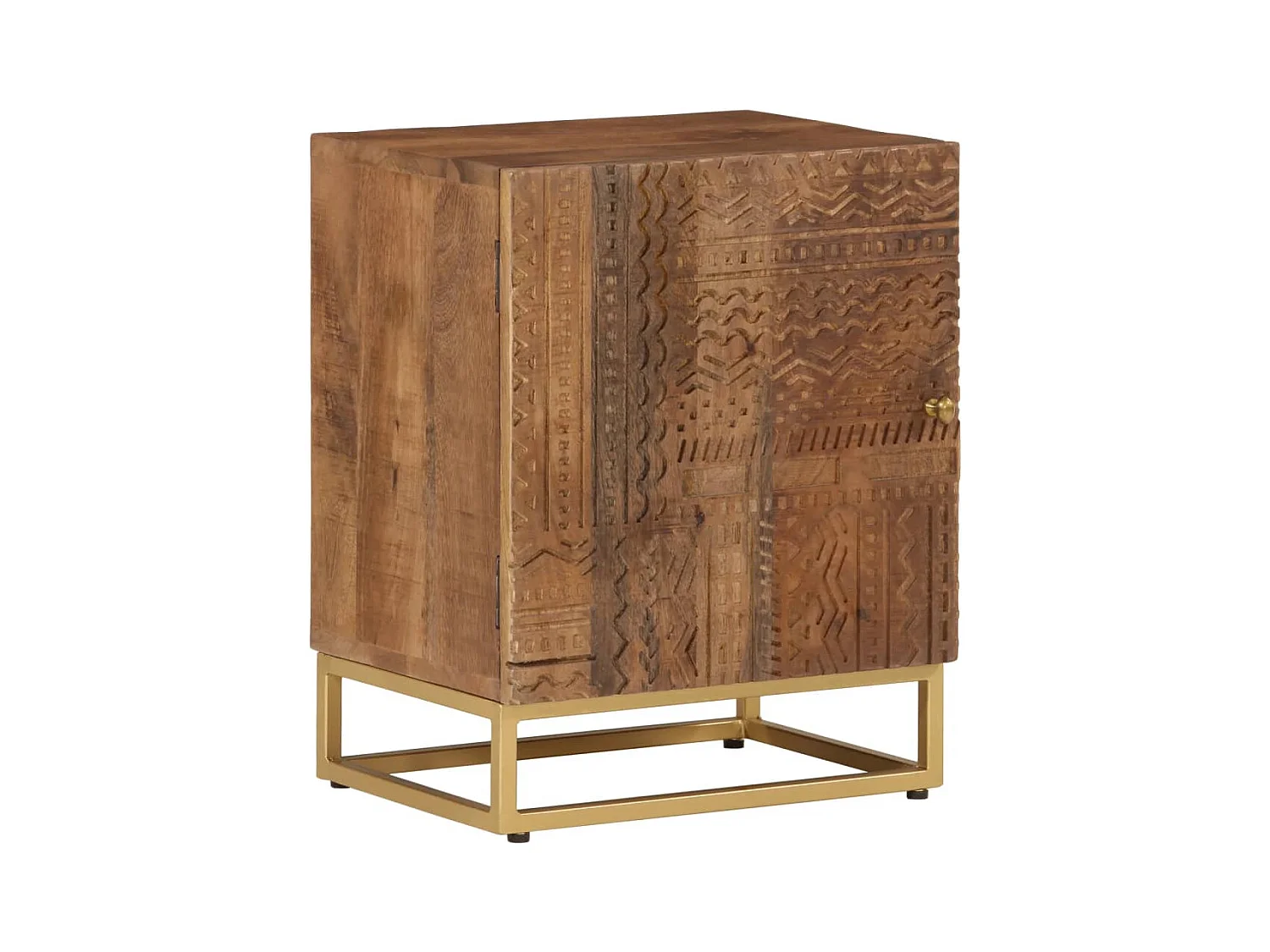 Comodino 40x30x50 cm in Legno Massello di Mango e Ferro