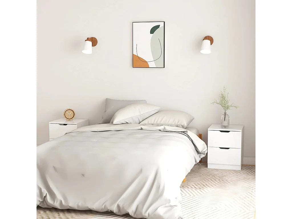 Comodini 2 pz Bianco Lucido 40x40x50 cm in Legno Multistrato