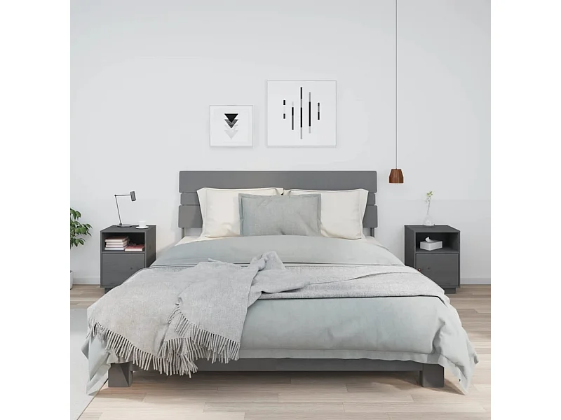 Nachttische 2 Stk. Grau 40x34x55 cm Massivholz Kiefer