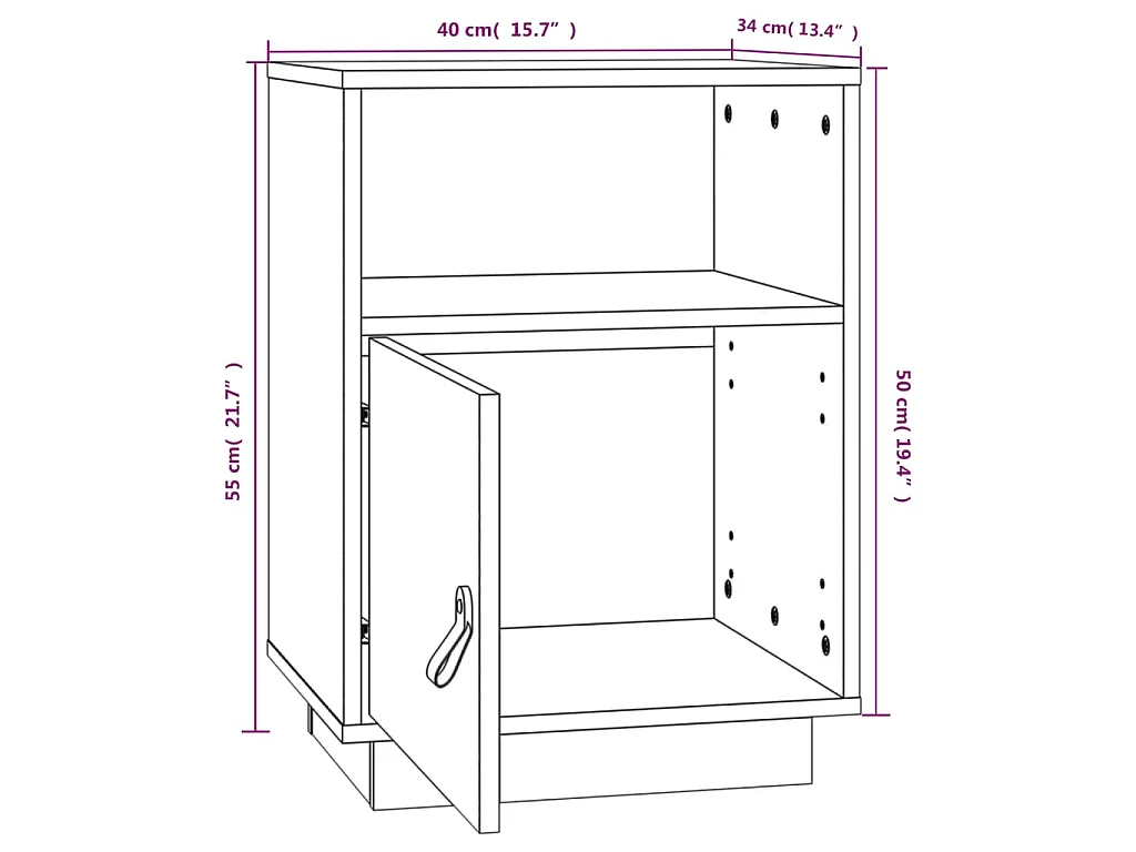Comodini Grigi 2 pz 40x34x55 cm in Legno Massello di Pino
