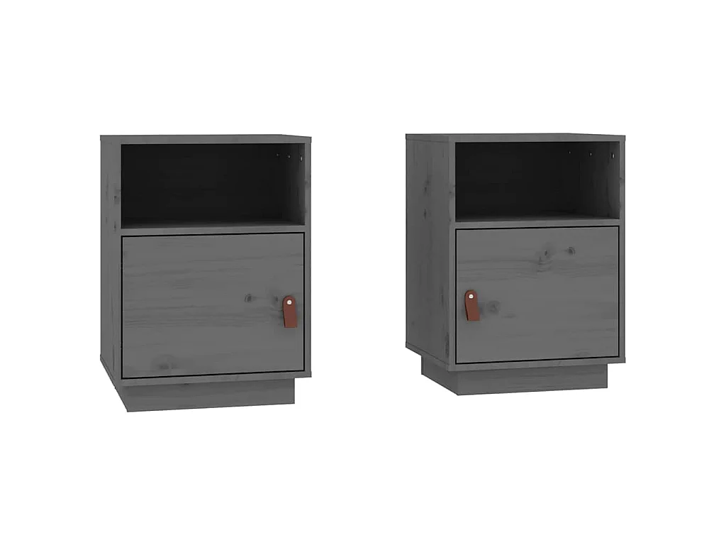 Comodini Grigi 2 pz 40x34x55 cm in Legno Massello di Pino