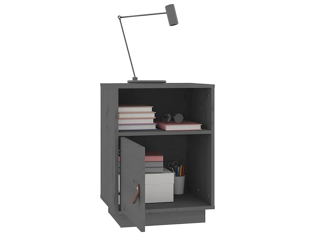 Comodini Grigi 2 pz 40x34x55 cm in Legno Massello di Pino