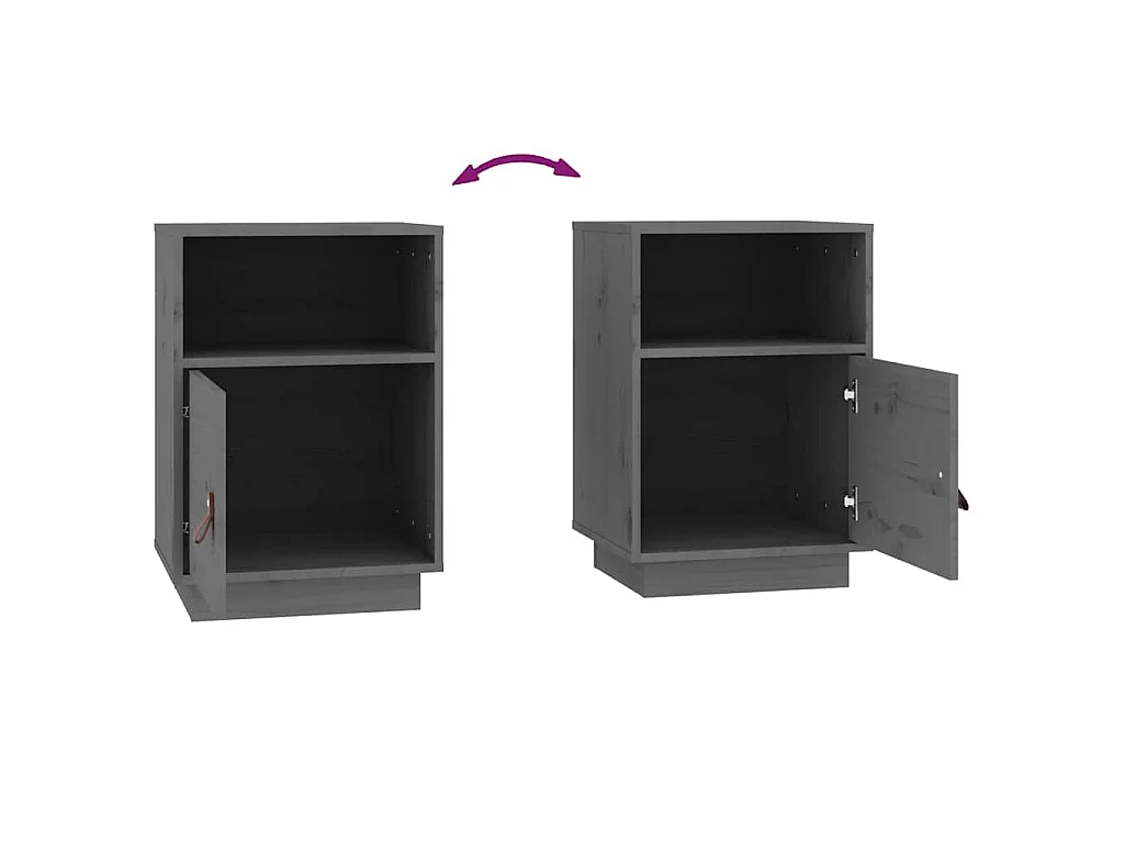 Comodini Grigi 2 pz 40x34x55 cm in Legno Massello di Pino