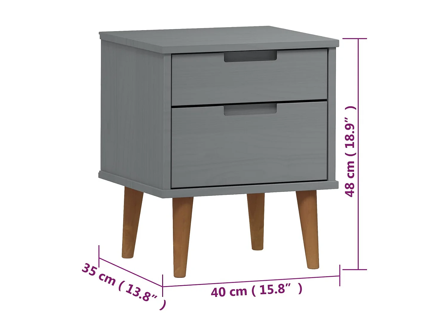 Table de chevet MOLDE Gris 40x35x48 cm Bois de pin massif