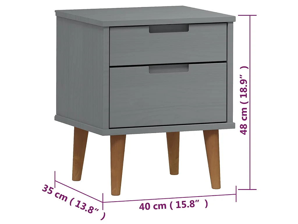 Table de chevet MOLDE Gris 40x35x48 cm Bois de pin massif