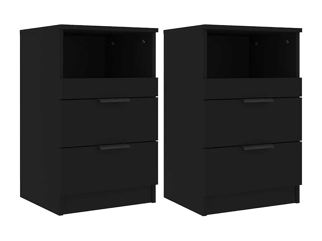 Tables de chevet 2 pcs Noir Bois d'ingénierie
