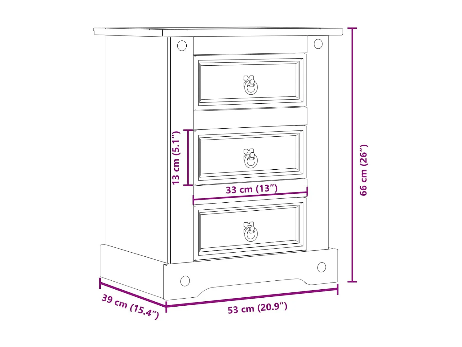 Table de chevet Corona 53x39x66 cm bois de pin massif