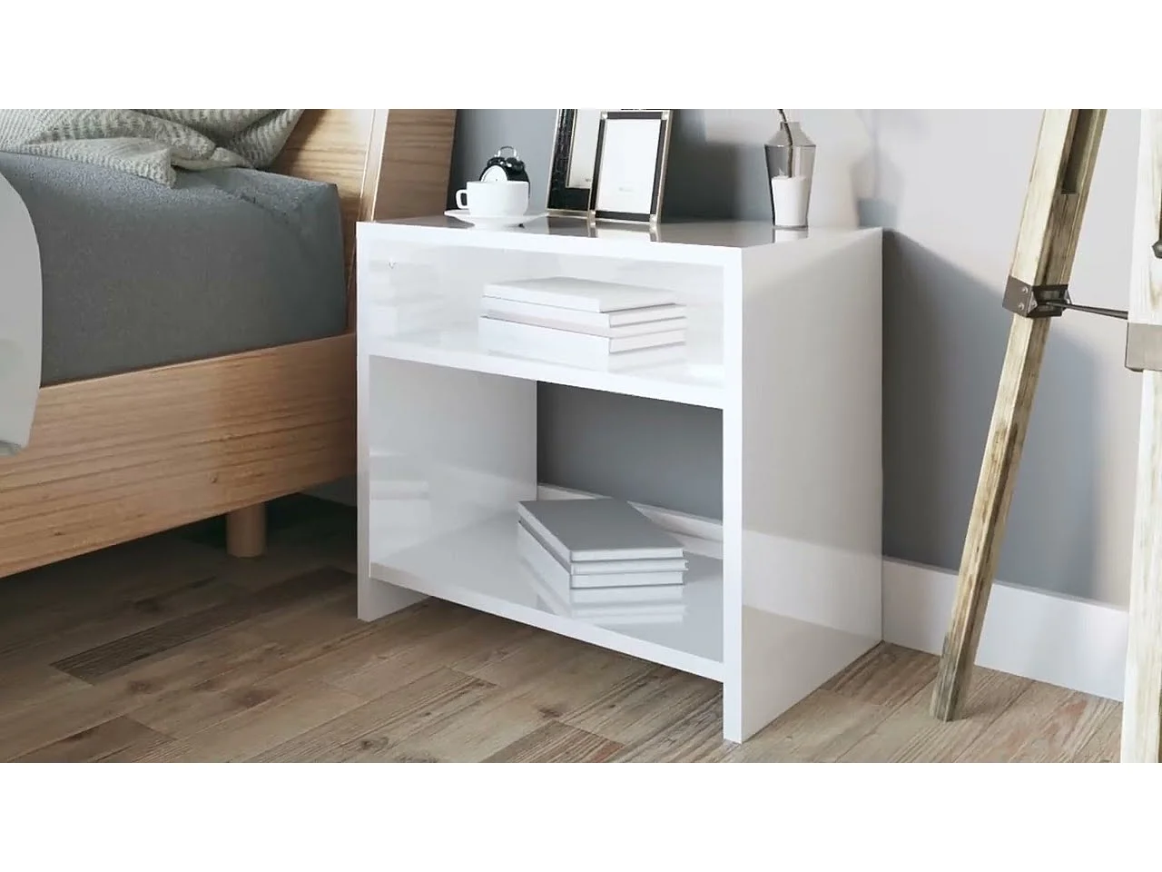 Tables de chevet 2pcs Blanc brillant 40x30x40cm bois ingénierie