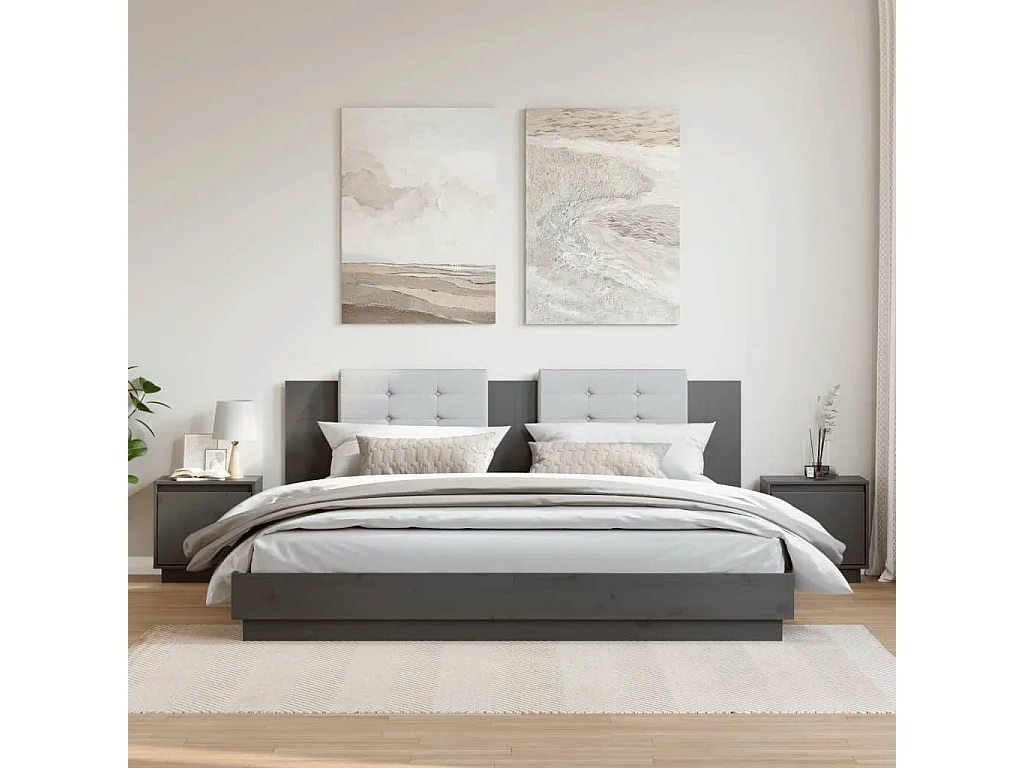 Nachttische 2 Stk. Grau 40x30x40 cm Massivholz Kiefer