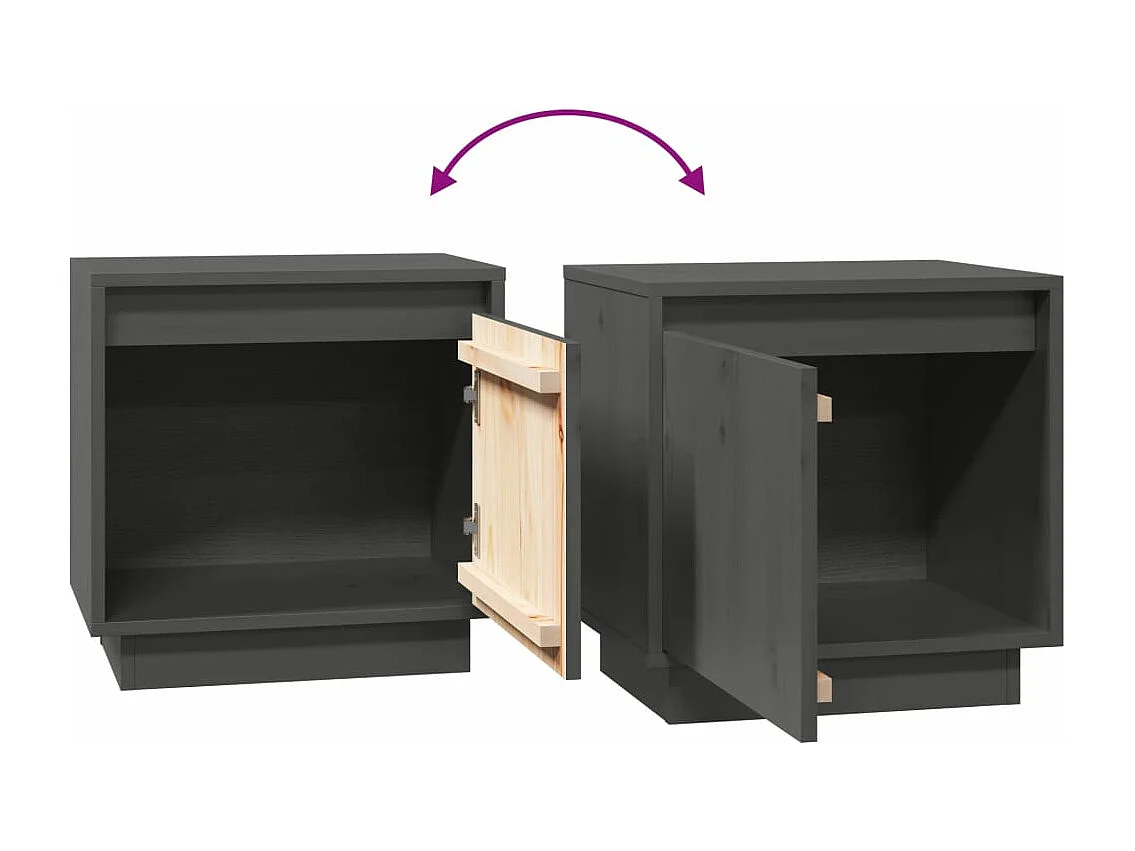 Nachttische 2 Stk. Grau 40x30x40 cm Massivholz Kiefer