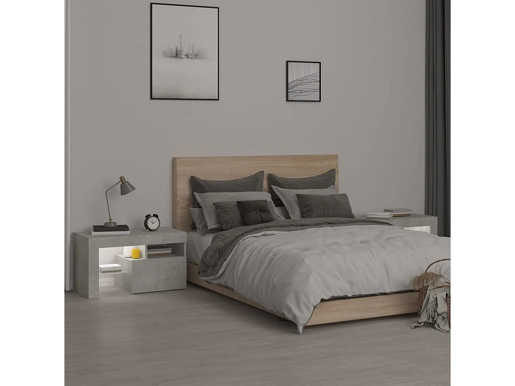 Nachtkastjes 2 st LED-verlichting 70x36,5x40 cm betongrijs