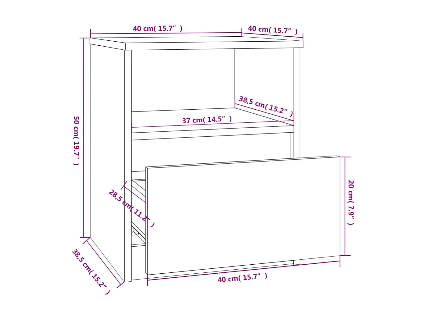 Tables de chevet 2 pcs chêne fumé 40x40x50 cm bois d'ingénierie