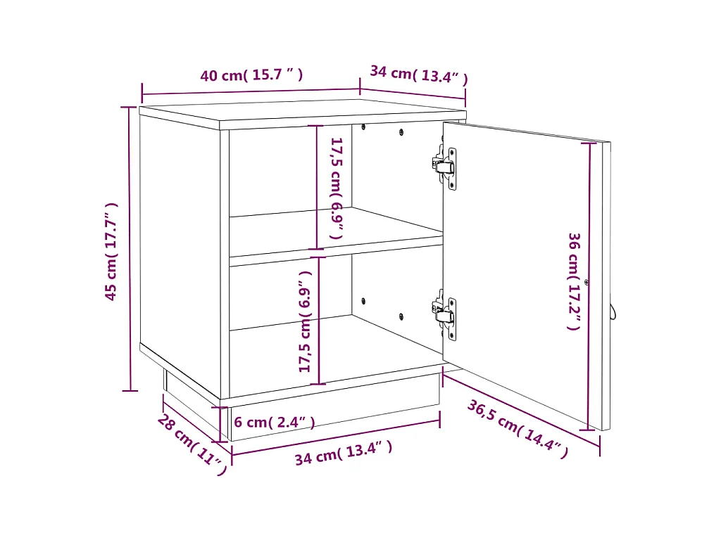 Table de chevet Gris 40x34x45 cm Bois de pin massif