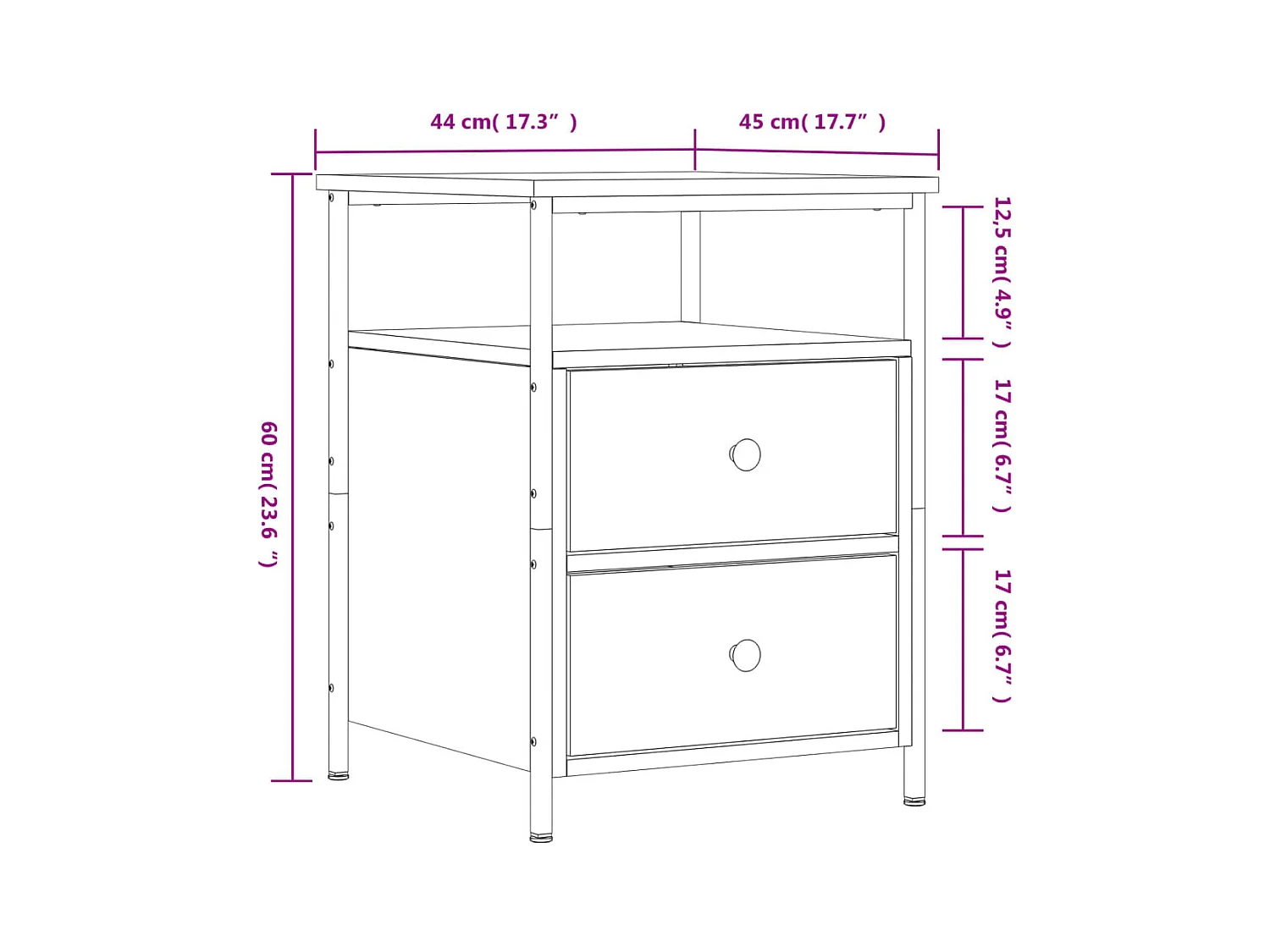 Table de chevet noir 44x45x60 cm bois d’ingénierie