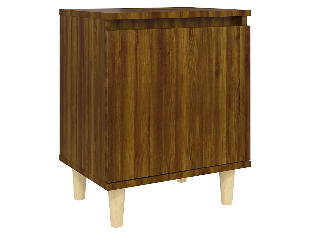 Mesita de noche con patas madera maciza marrón roble 40x30x50cm