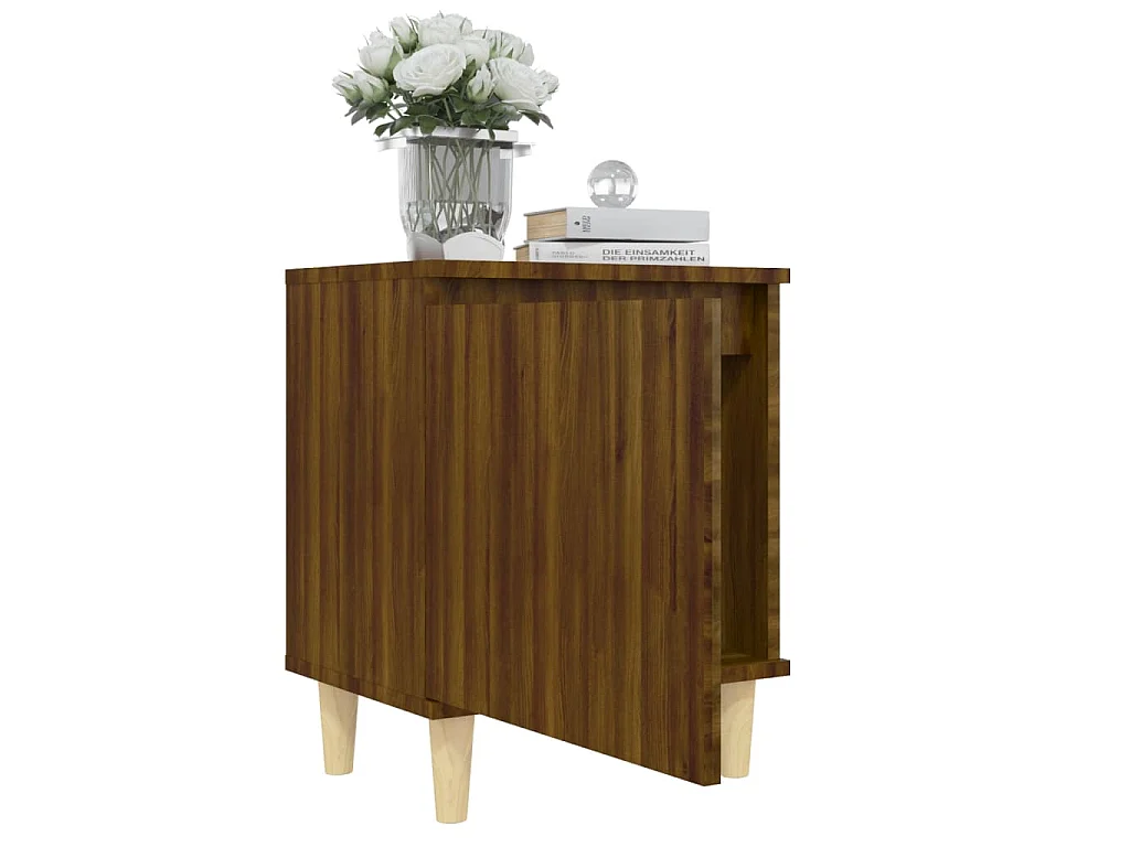 Mesita de noche con patas madera maciza marrón roble 40x30x50cm