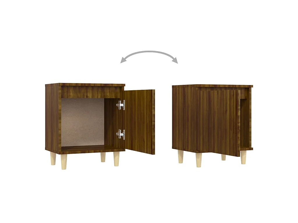 Mesita de noche con patas madera maciza marrón roble 40x30x50cm