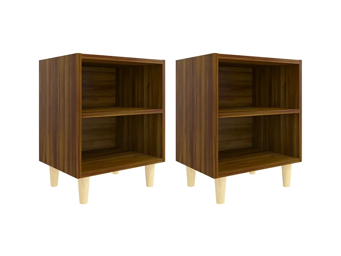 Comodini Gambe in Legno Massello 2 pz Rovere Marrone 40x30x50cm