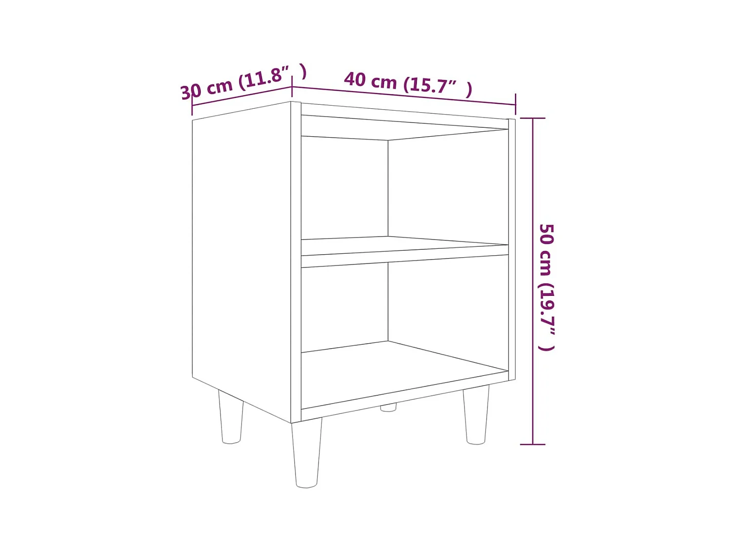 Comodini Gambe in Legno Massello 2 pz Rovere Marrone 40x30x50cm
