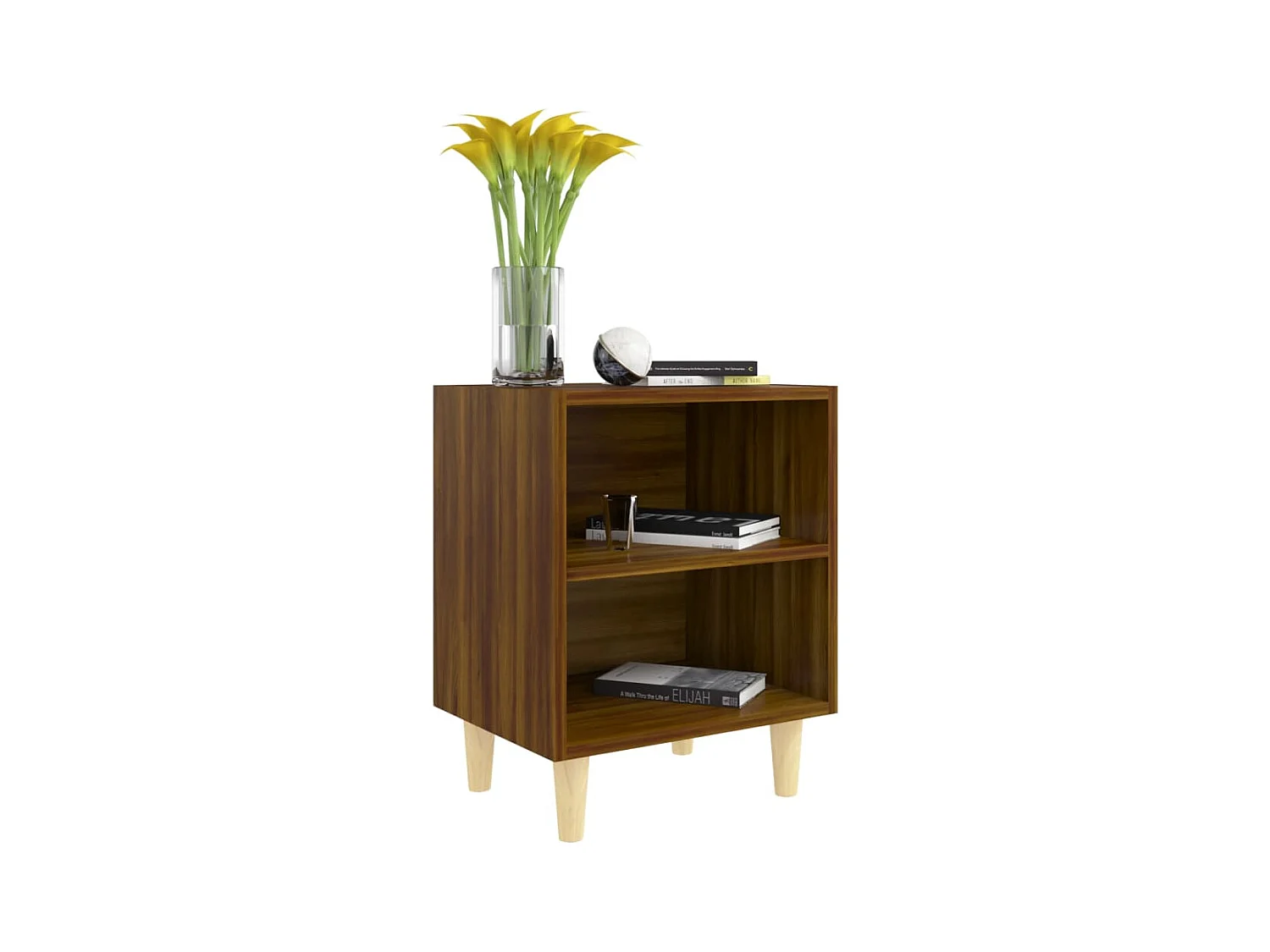 Comodini Gambe in Legno Massello 2 pz Rovere Marrone 40x30x50cm