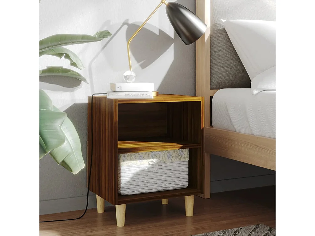 Comodini Gambe in Legno Massello 2 pz Rovere Marrone 40x30x50cm