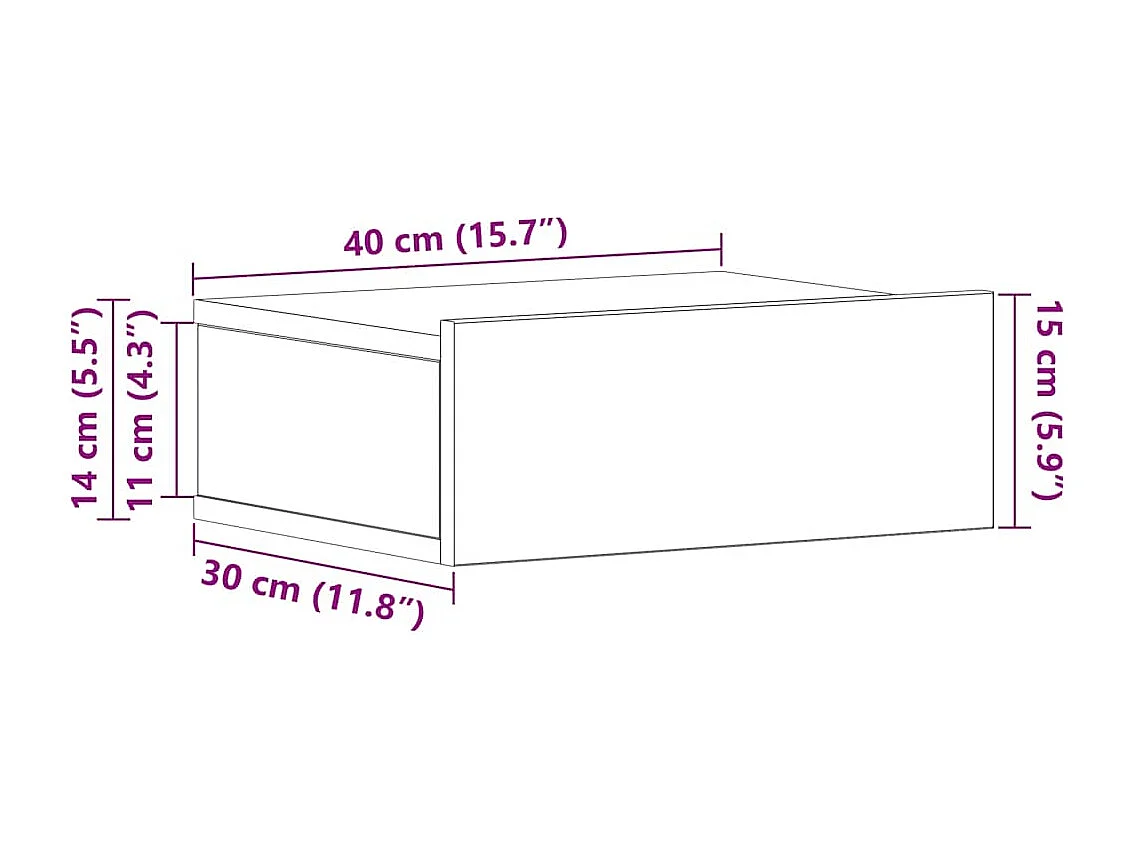 Nachtkastjes 2 st zwevend 40x30x15 cm bewerkt hout betongrijs